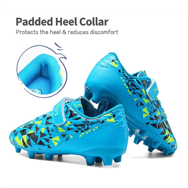 Kids Hook-and-loop Strap Soccer Cleats - ROYAL BLUE NEON GREEN - 4